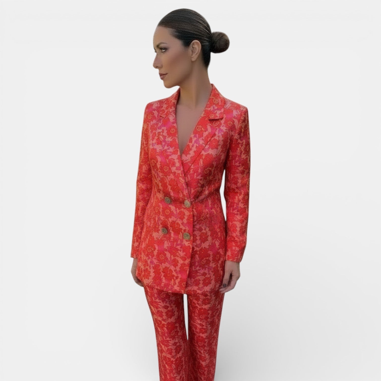 Ensemble blazer et pantalon large femme, tailleur chic à col en V