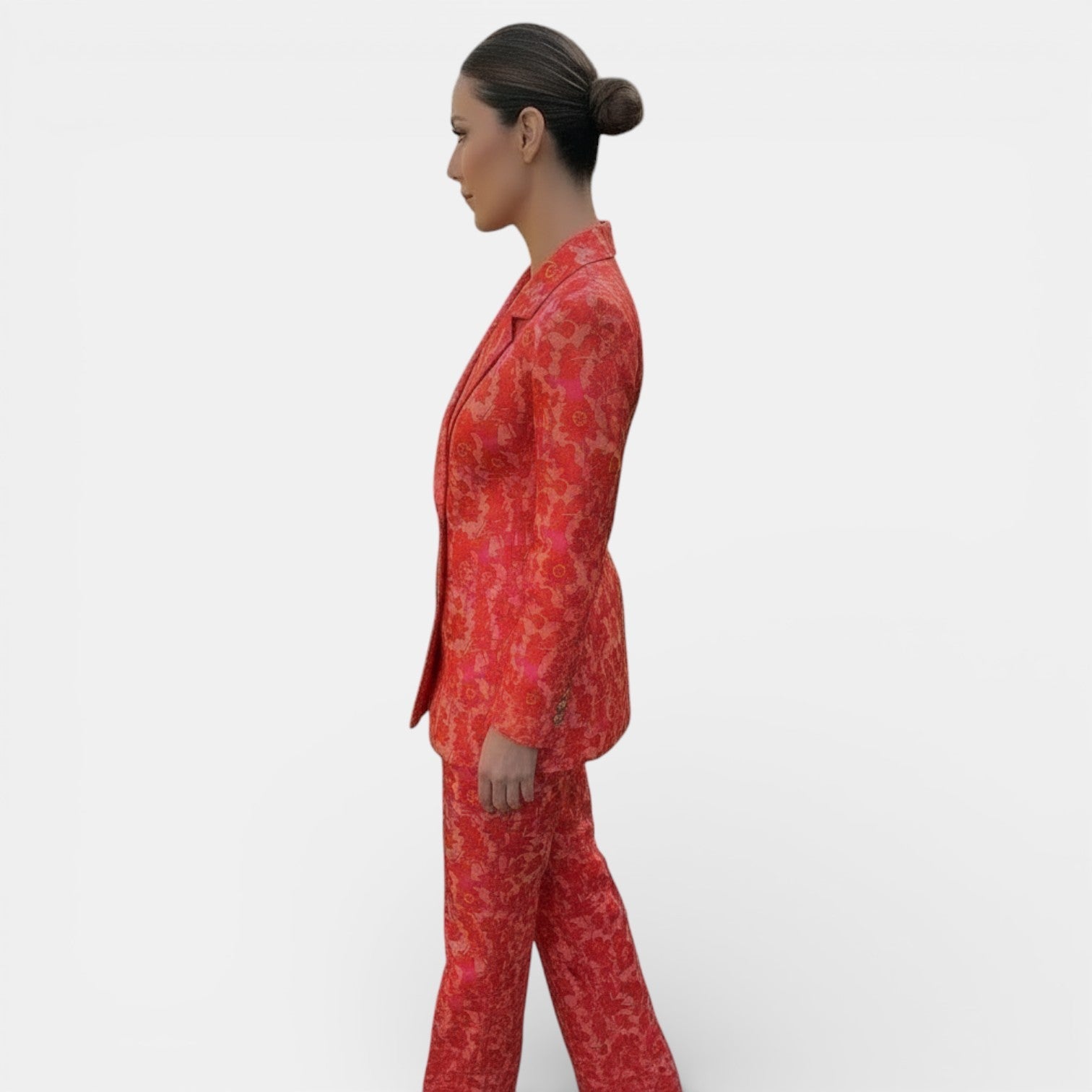 Ensemble blazer et pantalon large femme, tailleur chic à col en V