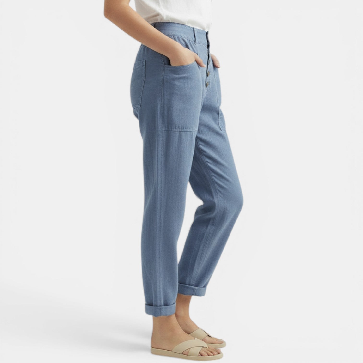 Pantalon large en coton et lin femme