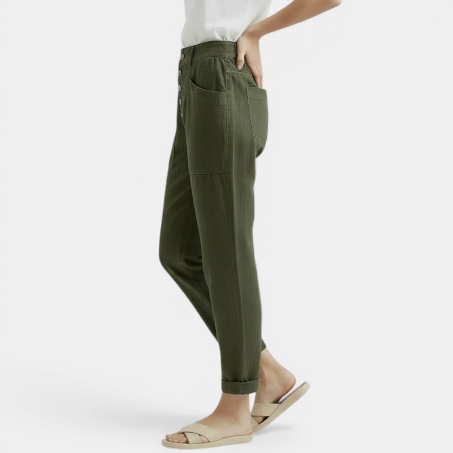 Pantalon large en coton et lin femme