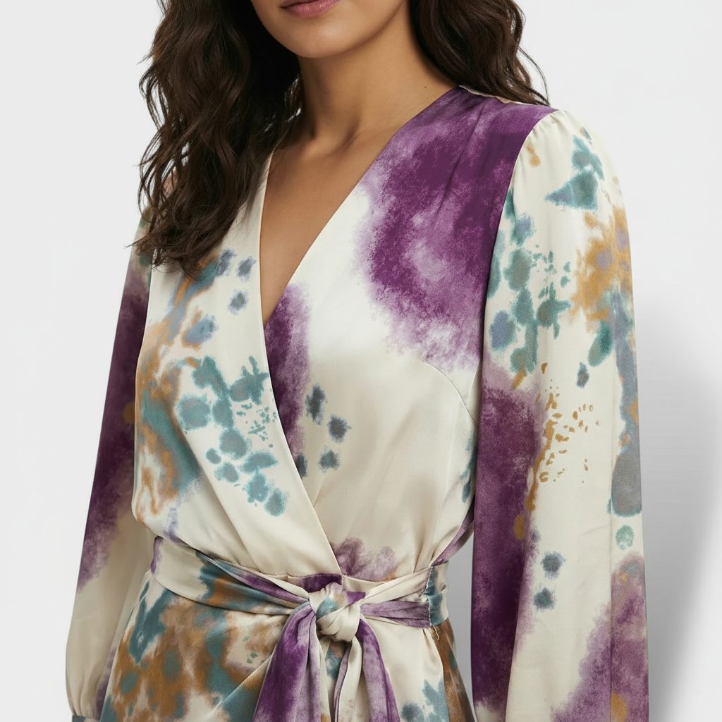 Robe midi deux-pièces à col en V et manches longues avec fente