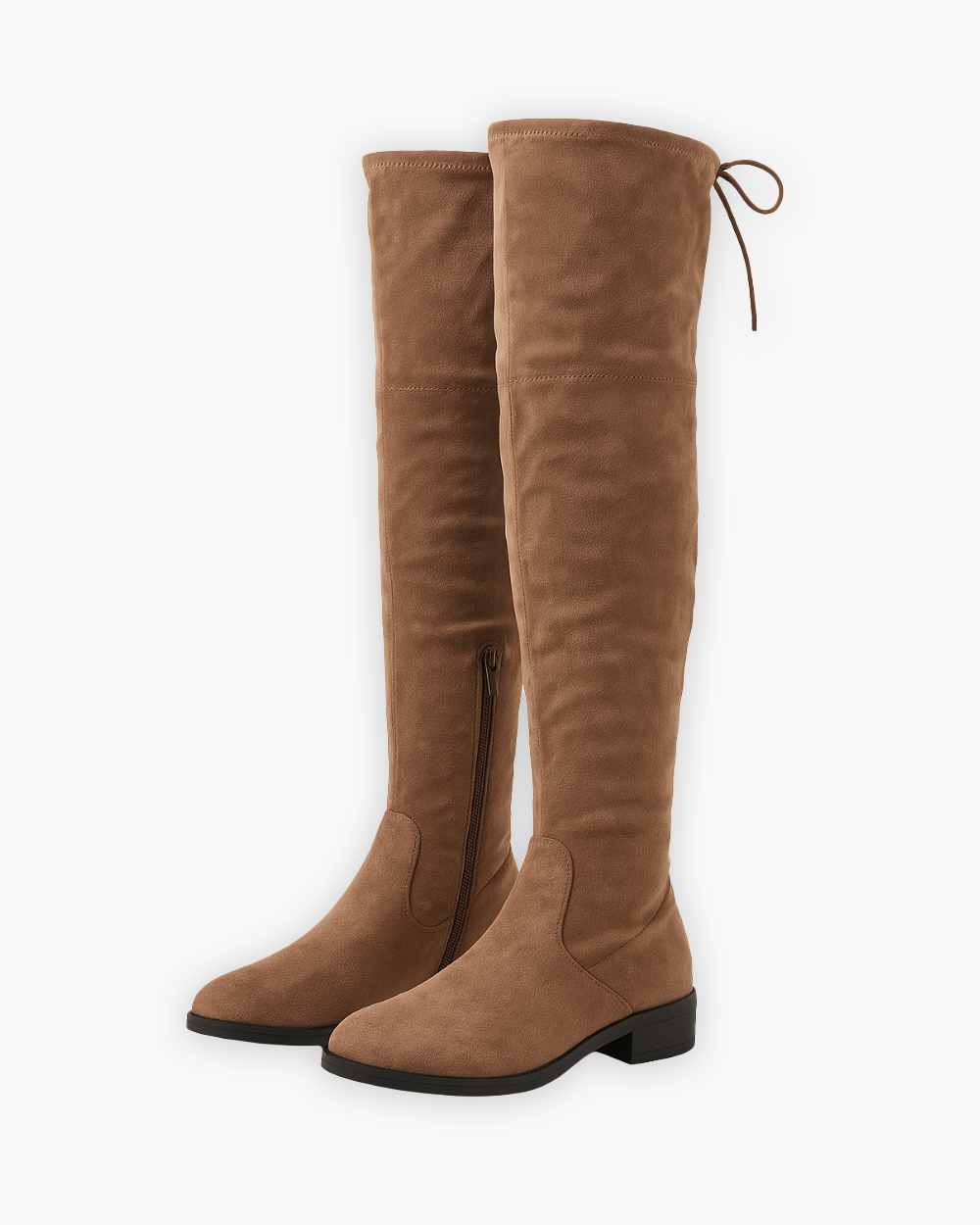 Cuissardes plates femme en daim à bout rond et zip latéral 1