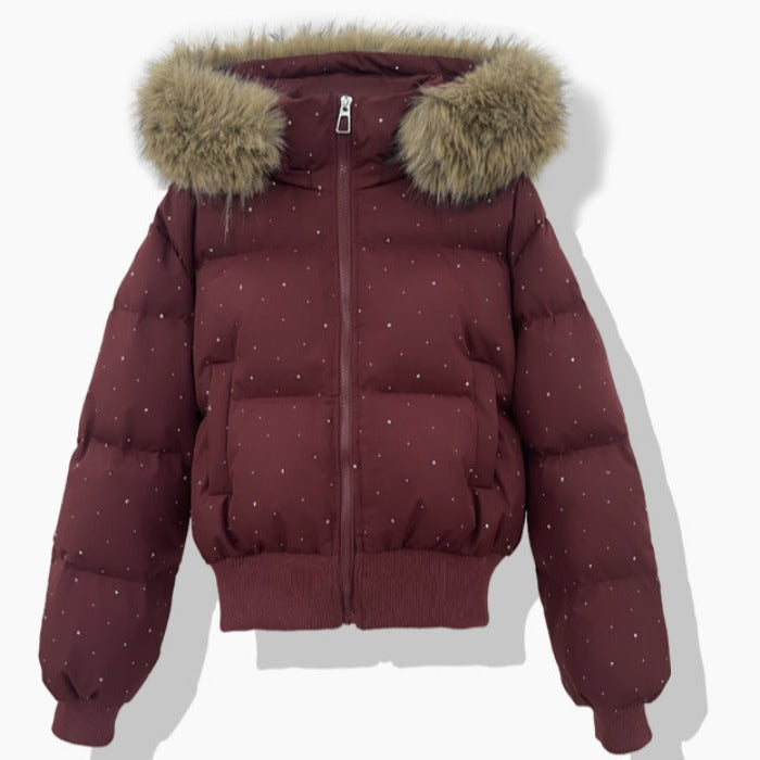 Doudoune femme courte à capuche amovible et détails scintillants 4