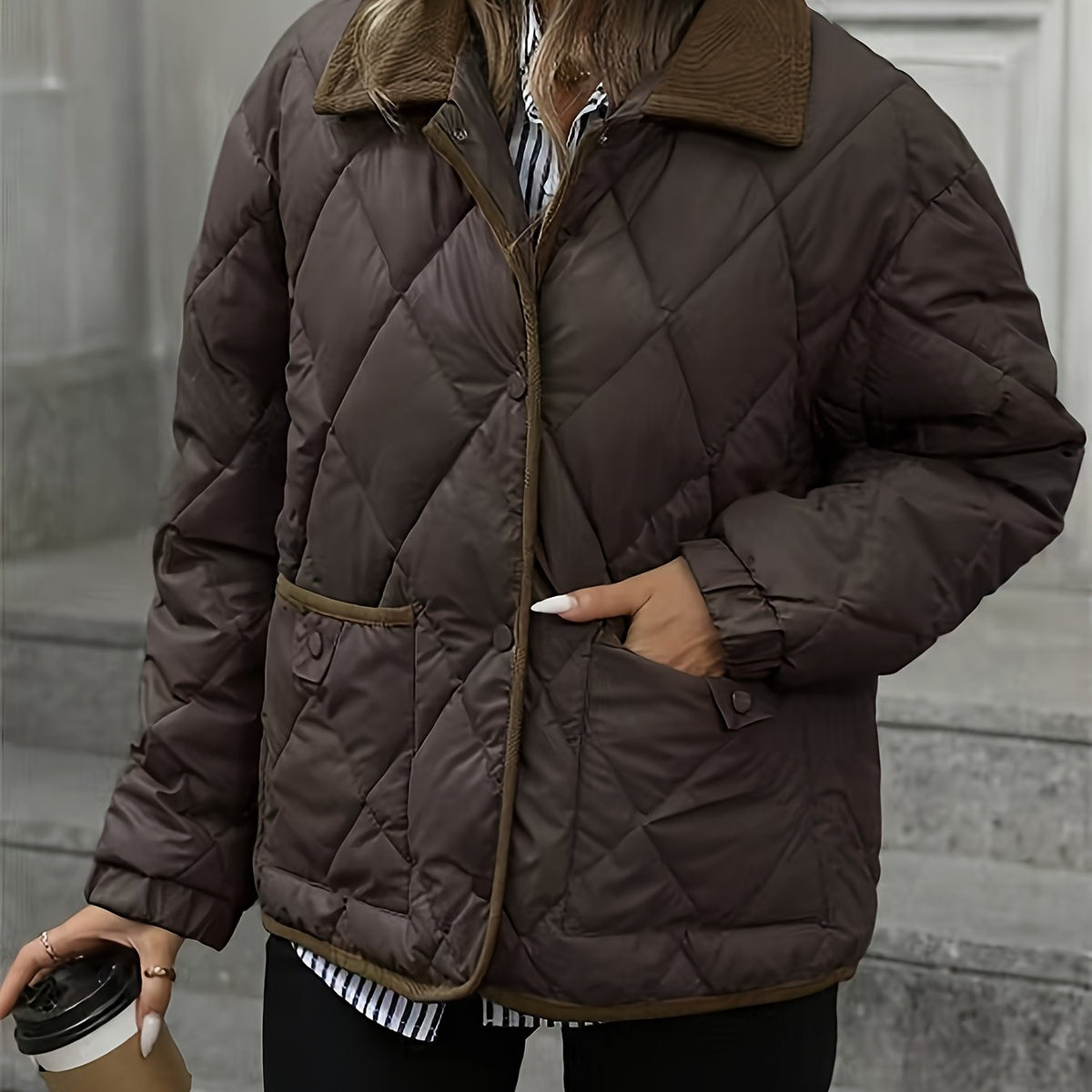 Doudoune femme courte matelassée à col chemise coupe ample 1