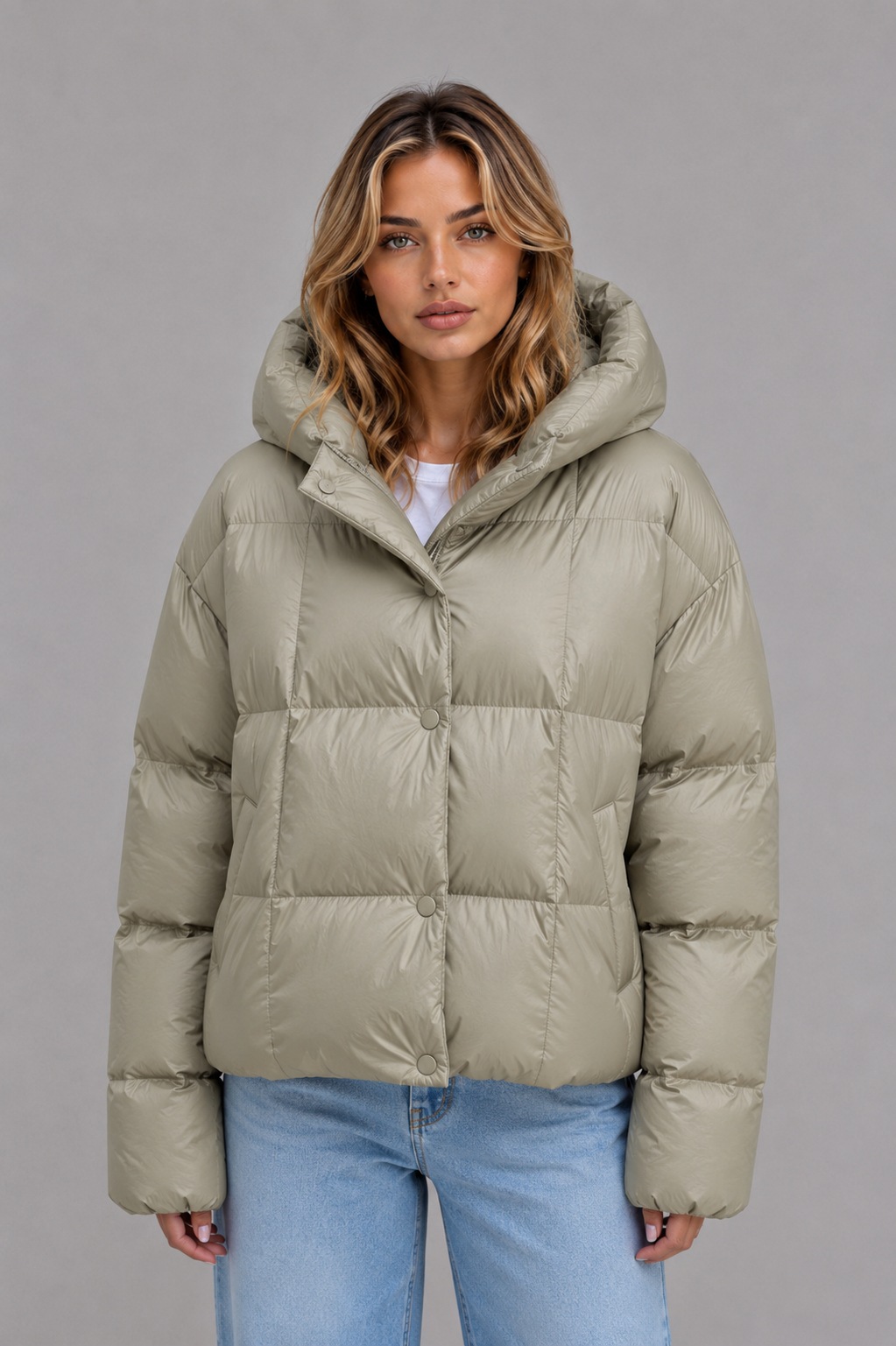 Doudoune femme courte oversize à capuche et col montant 4