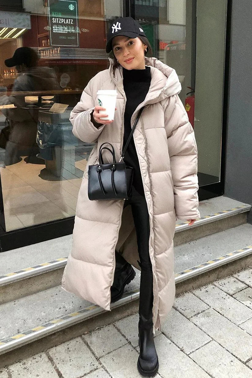 Doudoune femme longue à capuche matelassée coupe droite 2