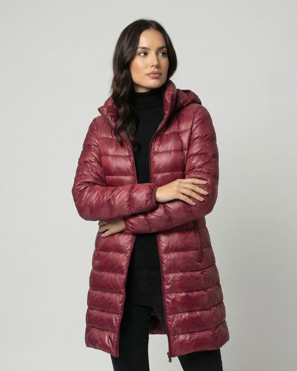 Doudoune femme longue légère à capuche coupe slim 1