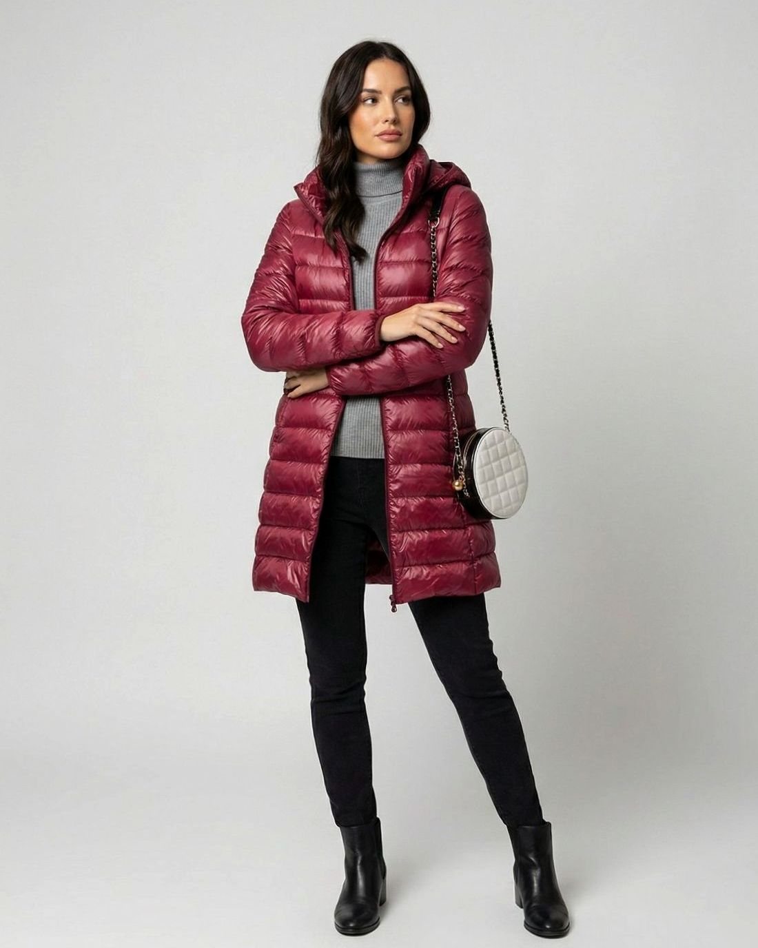 Doudoune femme longue légère à capuche coupe slim 7