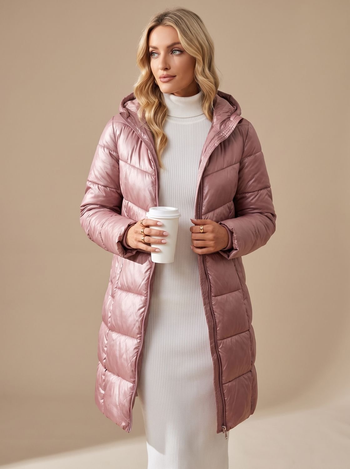 Doudoune femme mi-longue brillante à capuche ajustable 3