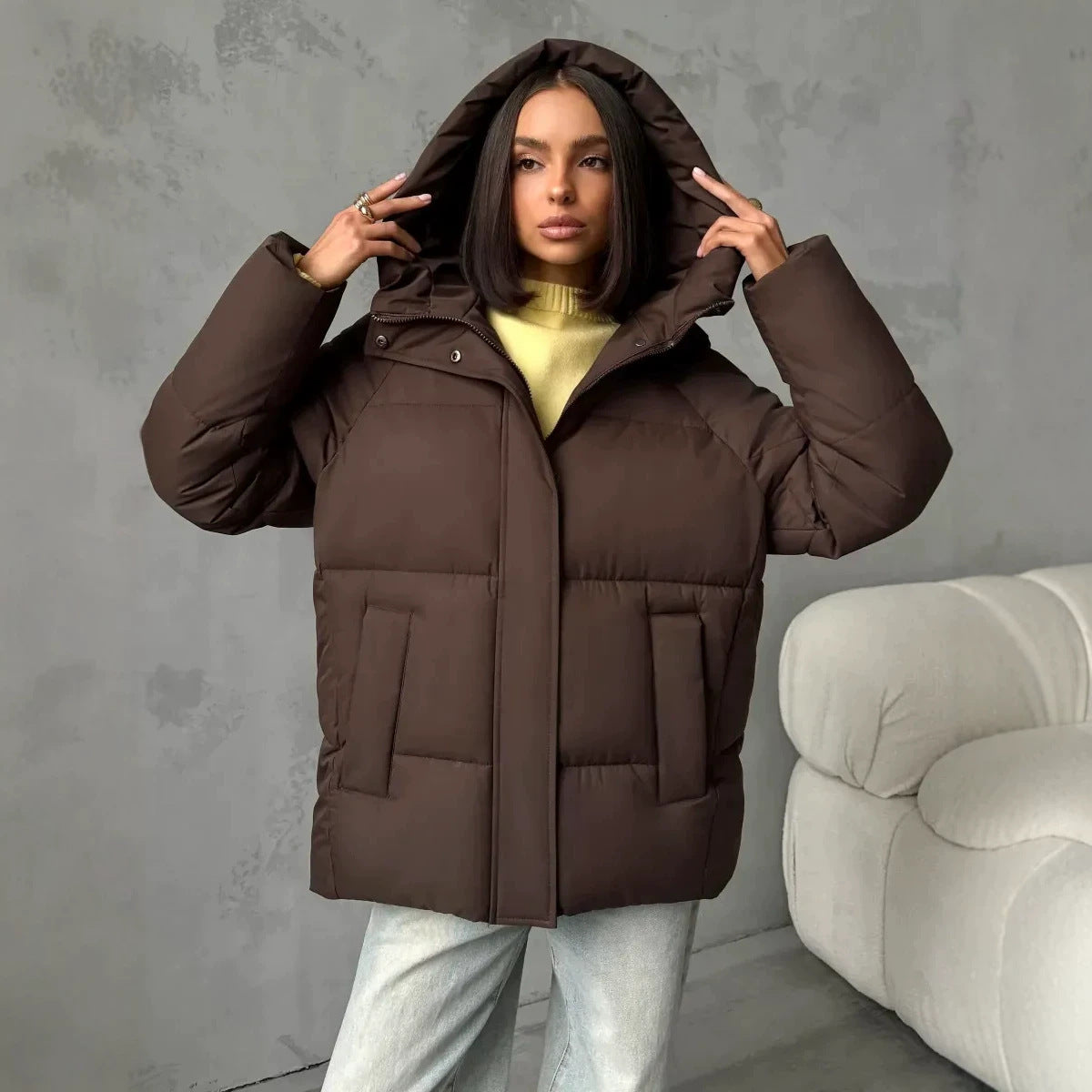 Doudoune femme oversize à capuche et poches intégrées 8