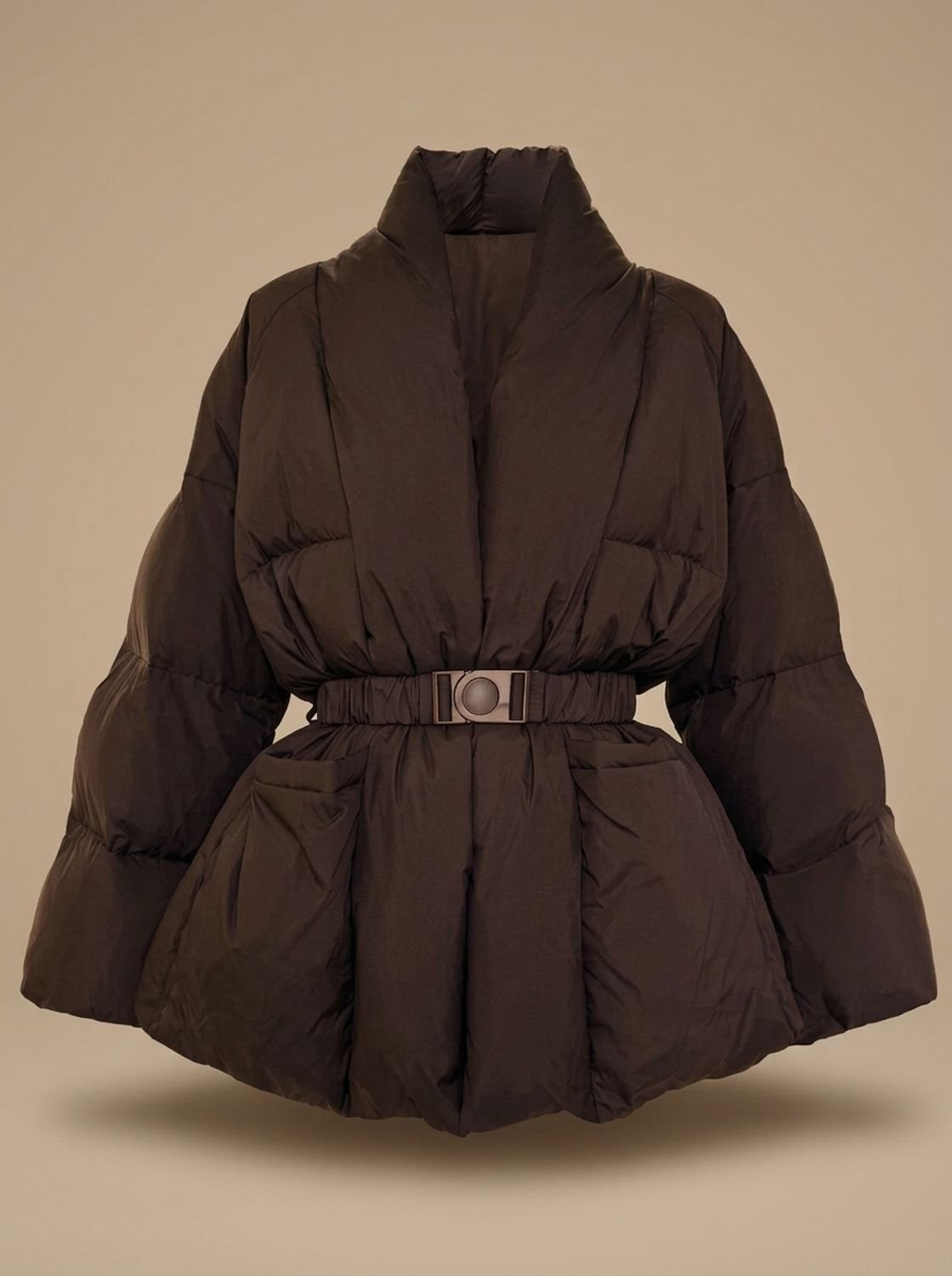 Doudoune femme oversize ceinturée à col montant 2