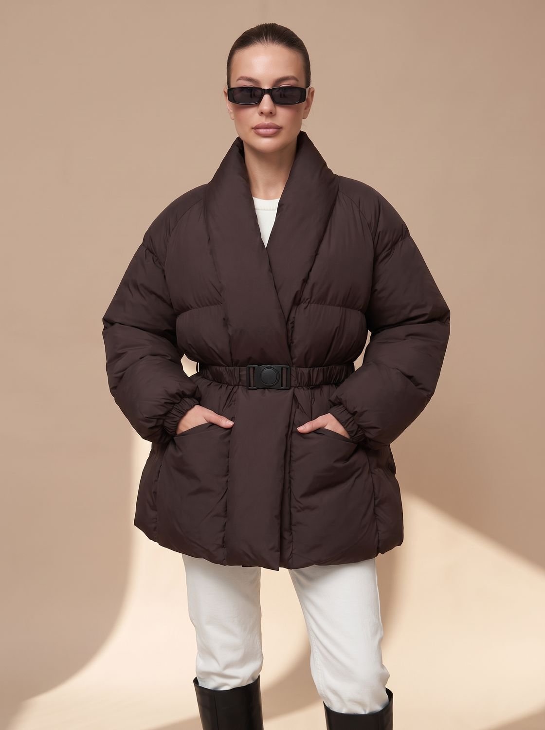Doudoune femme oversize ceinturée à col montant 6