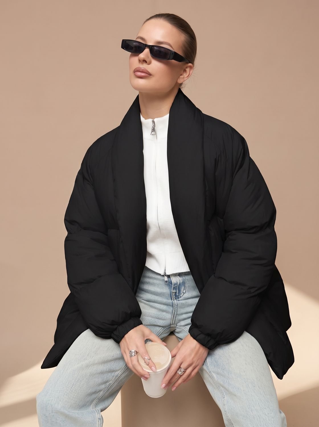 Doudoune femme oversize ceinturée à col montant 8
