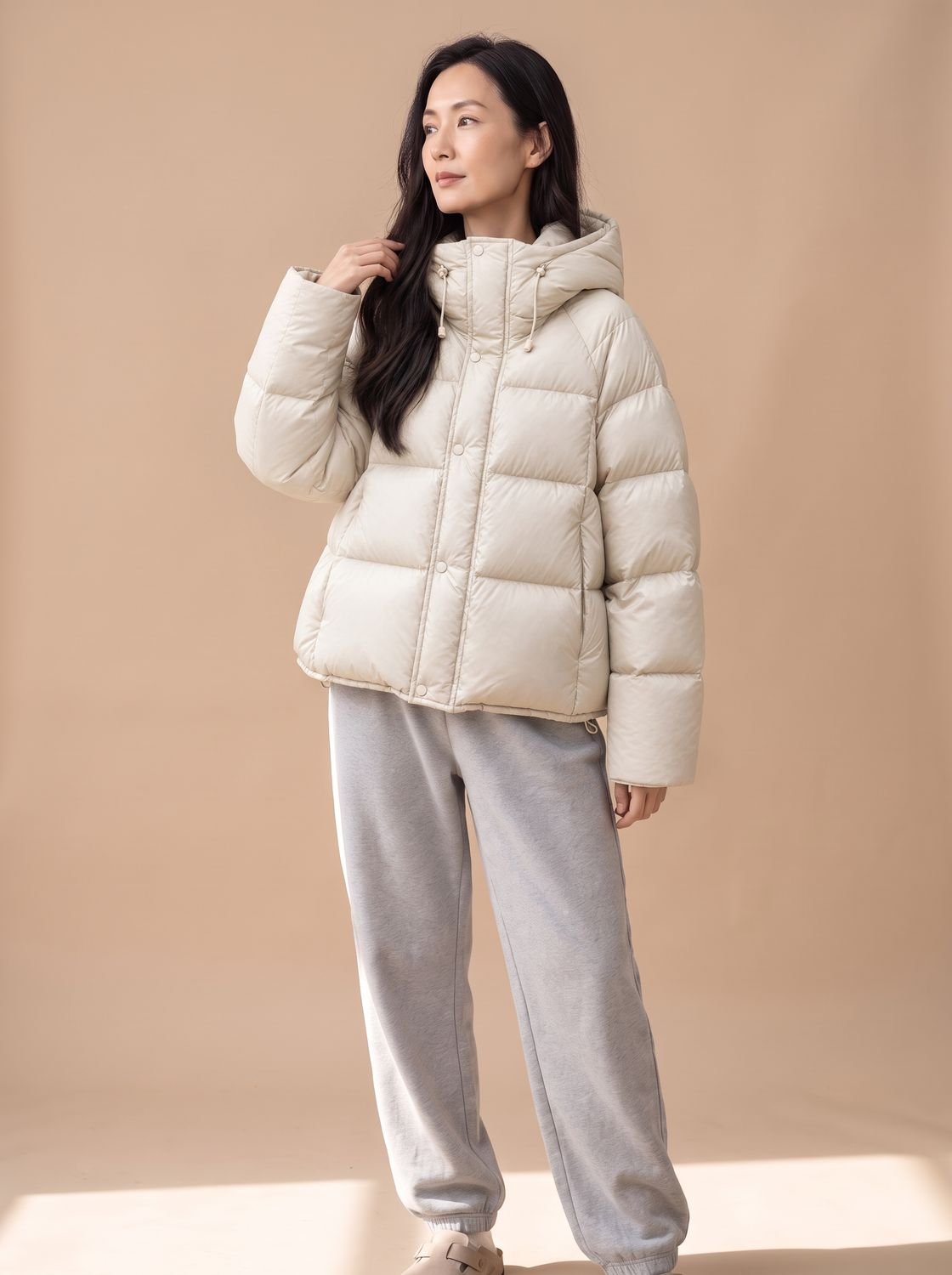 Doudoune femme oversize en duvet à capuche ajustable 2