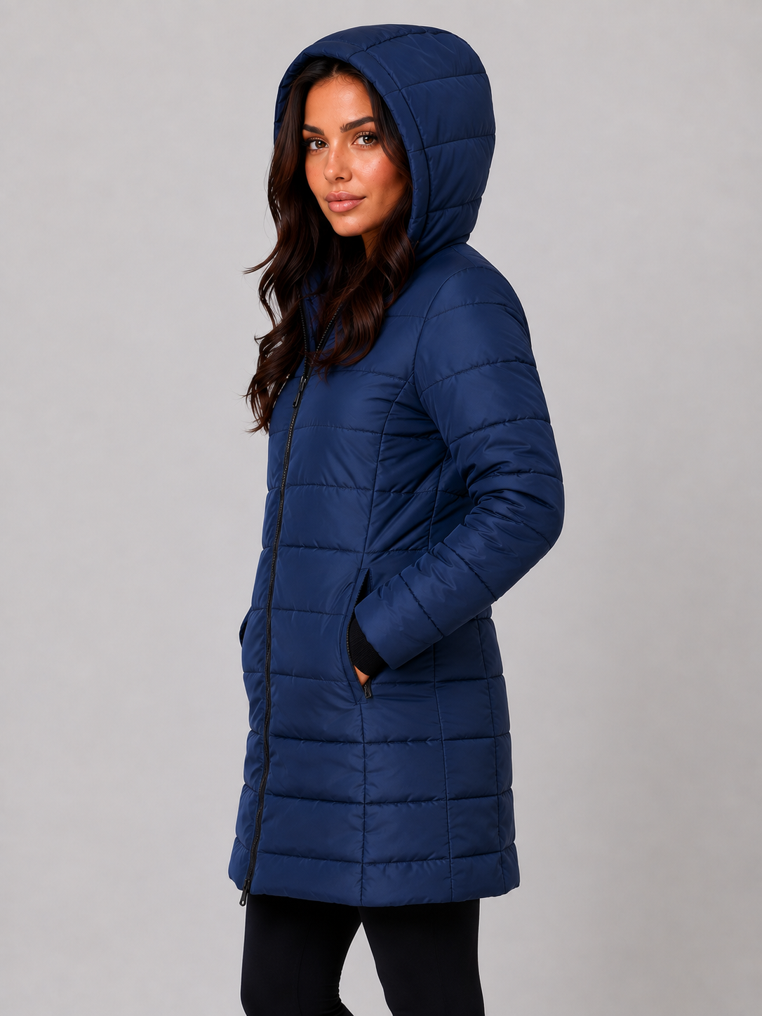 Doudoune longue femme à capuche matelassée 7