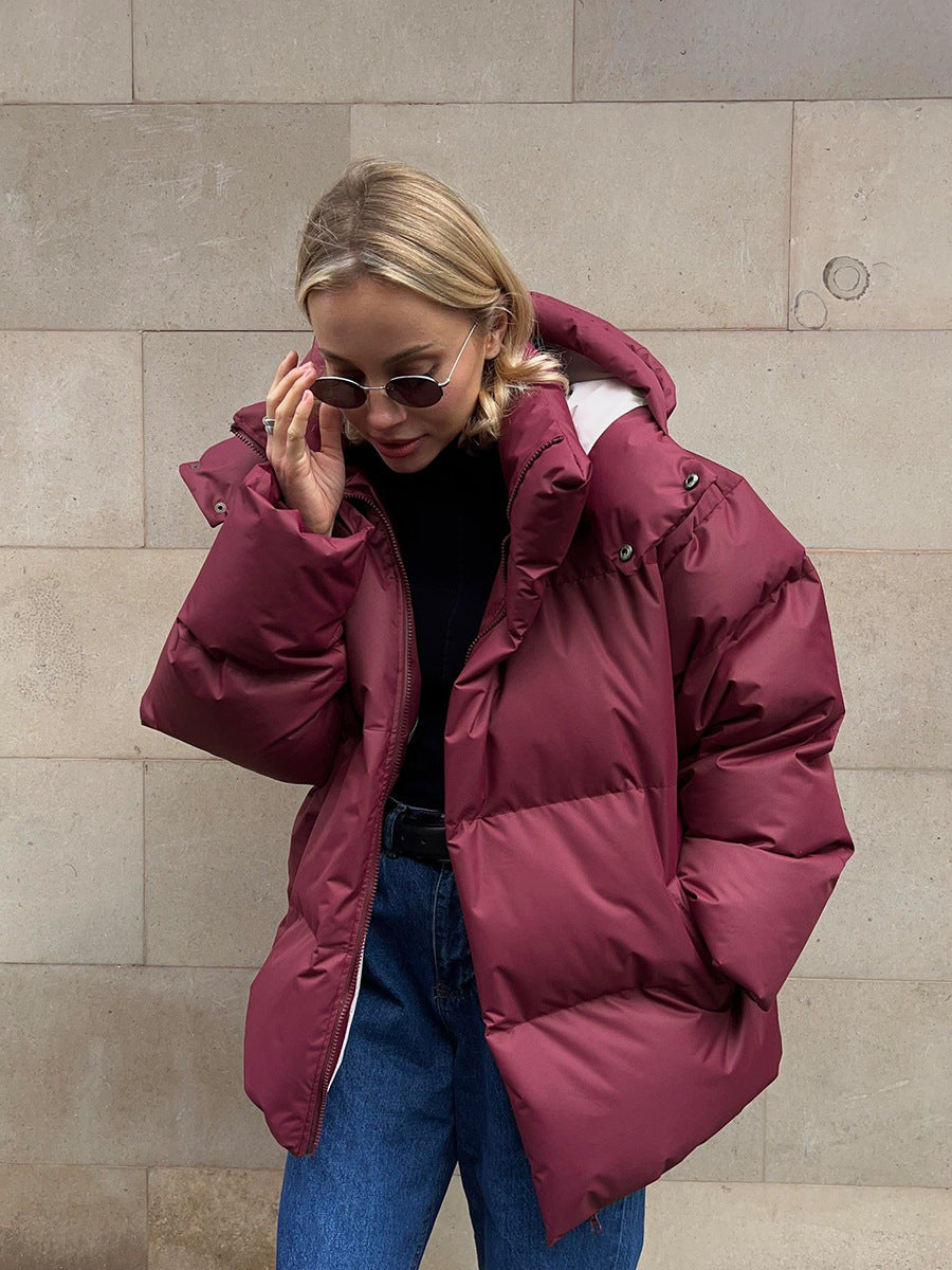 Doudoune oversized femme à capuche, col montant et poches 3