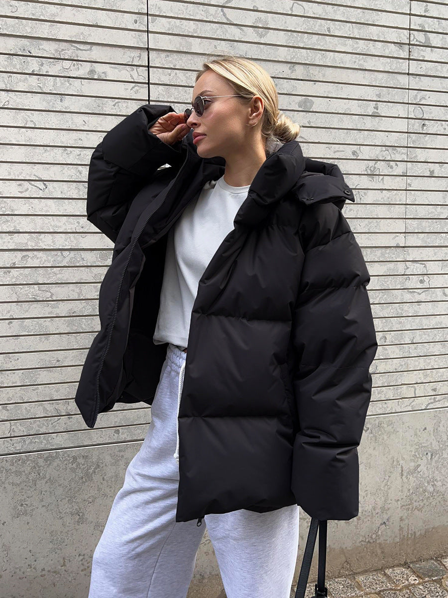 Doudoune oversized femme à capuche, col montant et poches 4