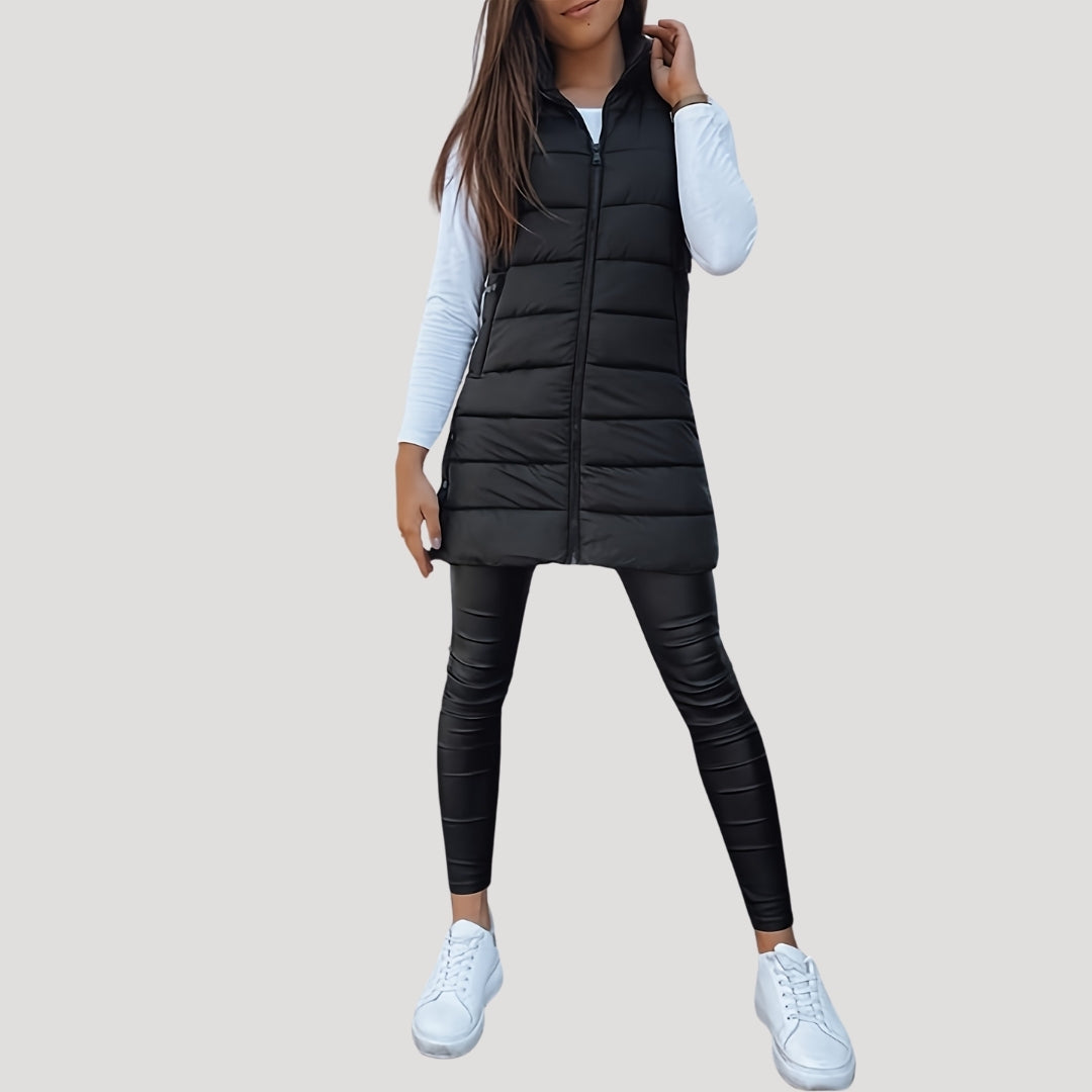 Doudoune sans manches femme longue à capuche zippée grande taille 12
