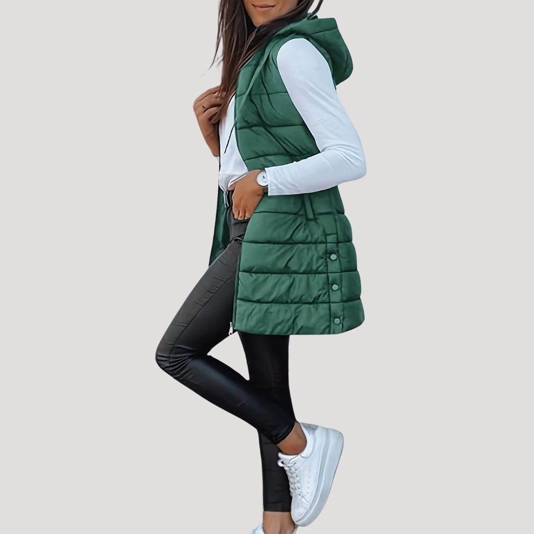 Doudoune sans manches femme longue à capuche zippée grande taille 6