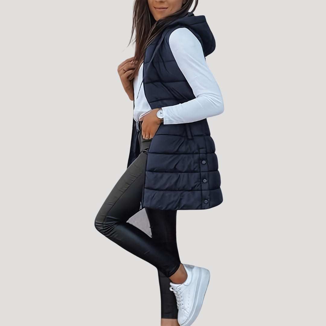 Doudoune sans manches femme longue à capuche zippée grande taille 9