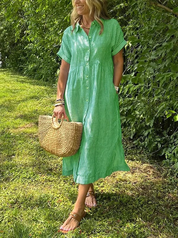 Robe chemise midi rayée boutonnée femme