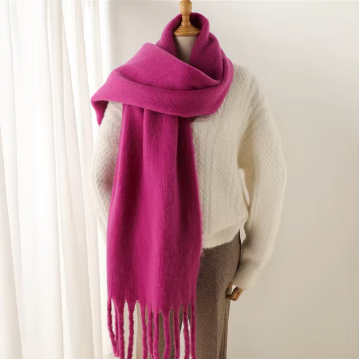 Écharpe pashmina unie à franges femme 1