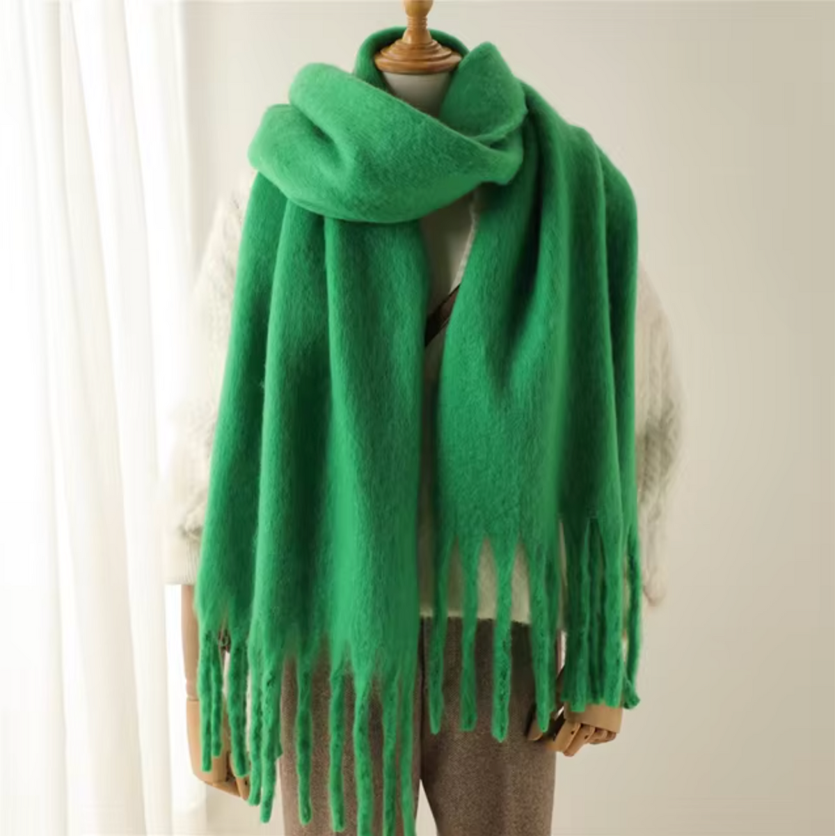 Écharpe pashmina unie à franges femme 12