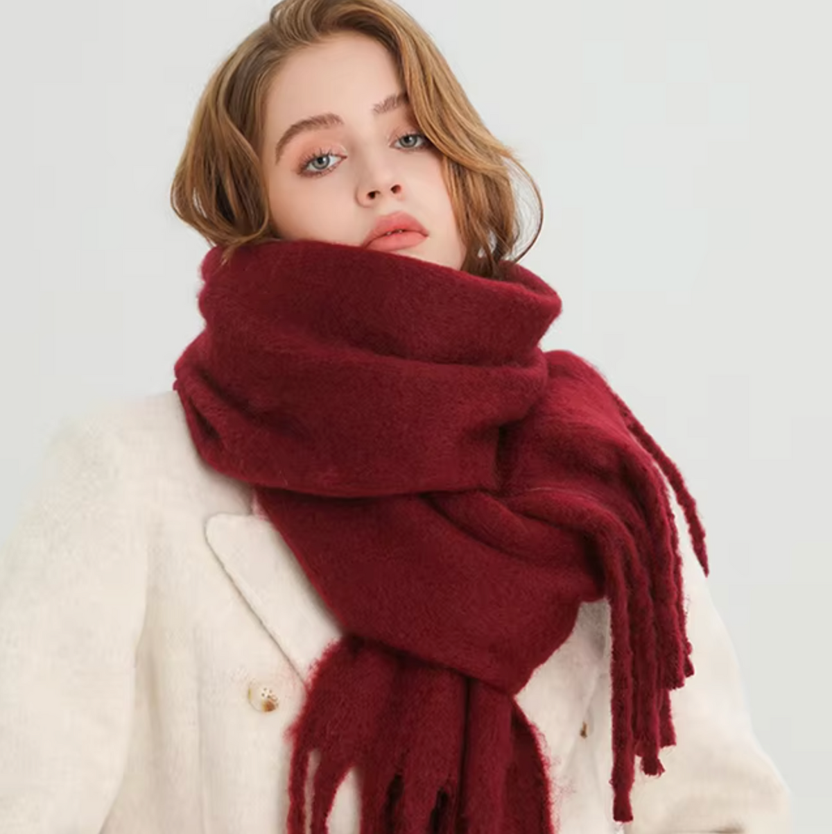 Écharpe pashmina unie à franges femme 13