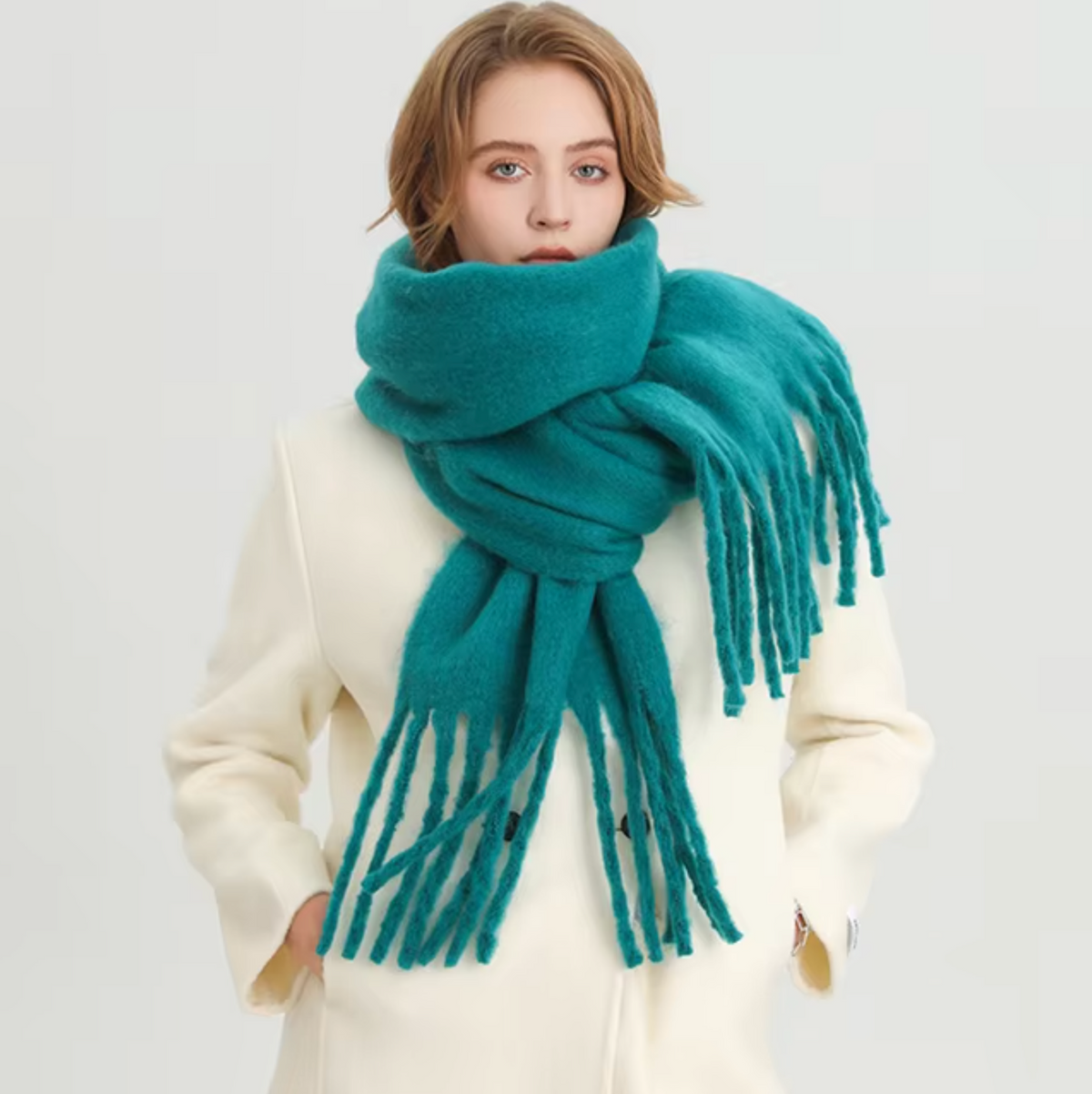 Écharpe pashmina unie à franges femme 14