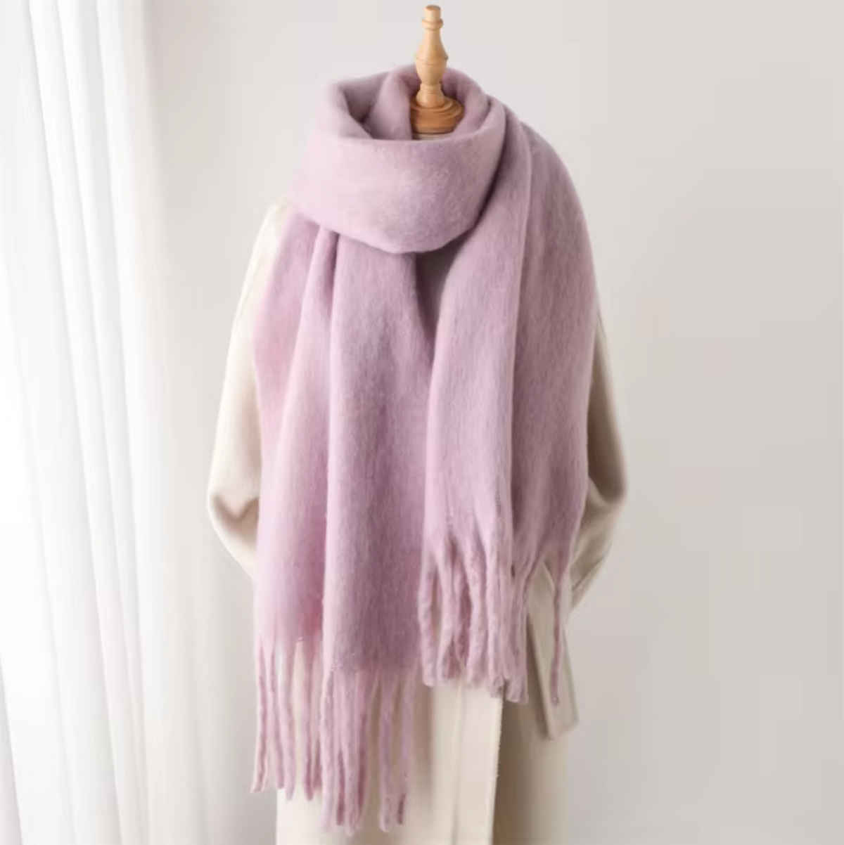 Écharpe pashmina unie à franges femme 18