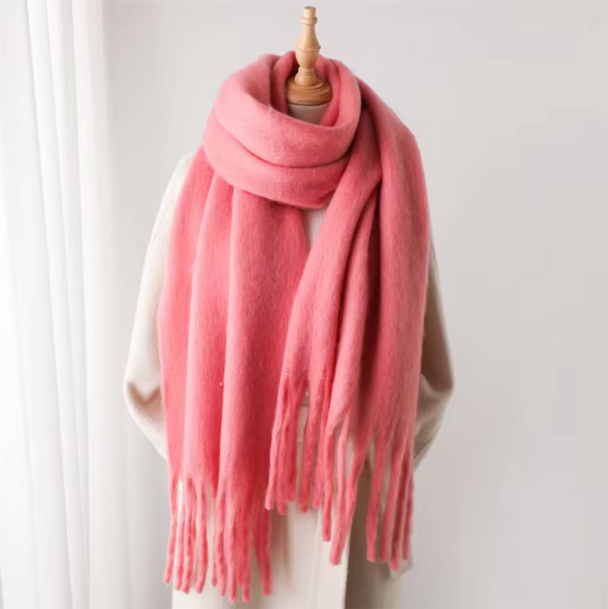 Écharpe pashmina unie à franges femme 19