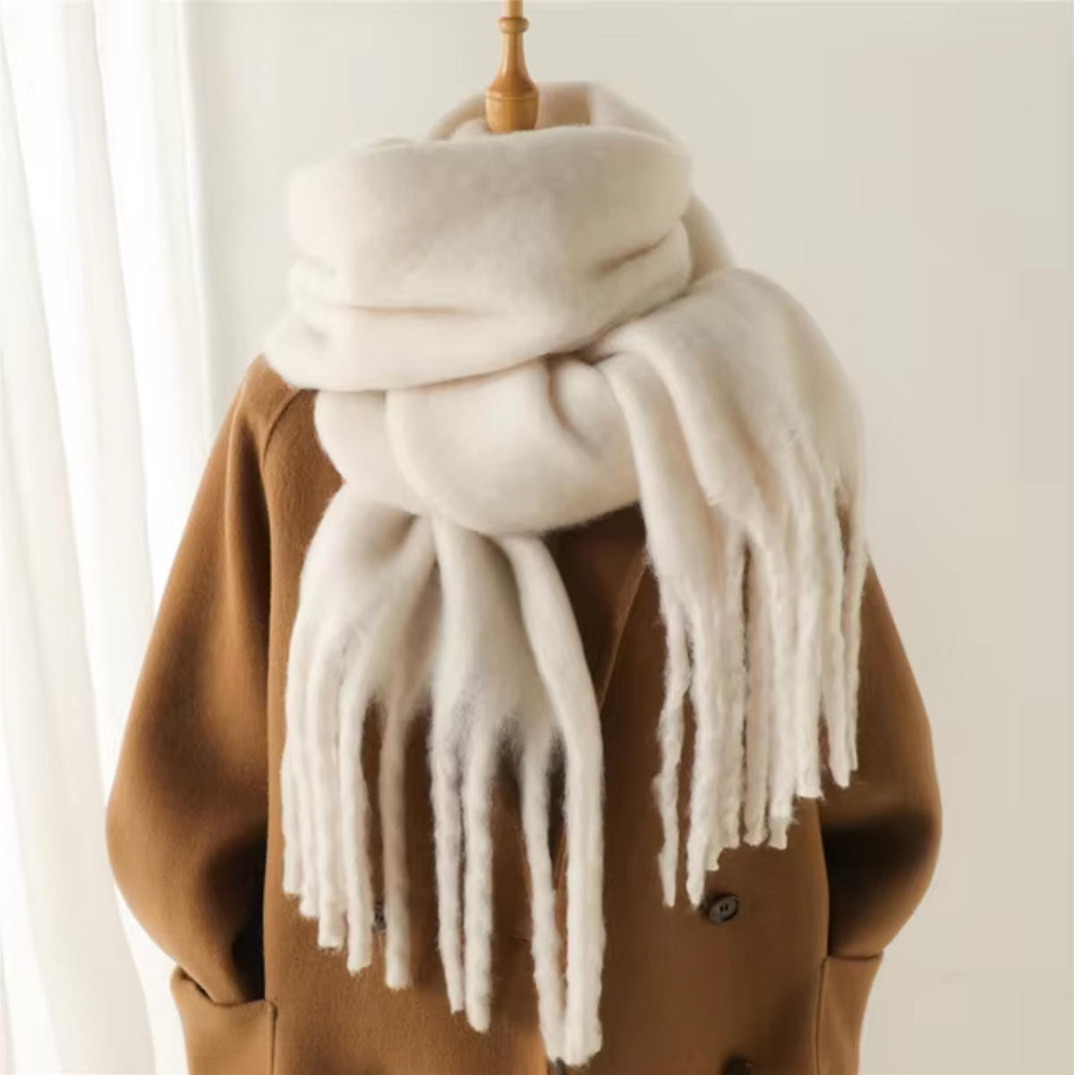 Écharpe pashmina unie à franges femme 2