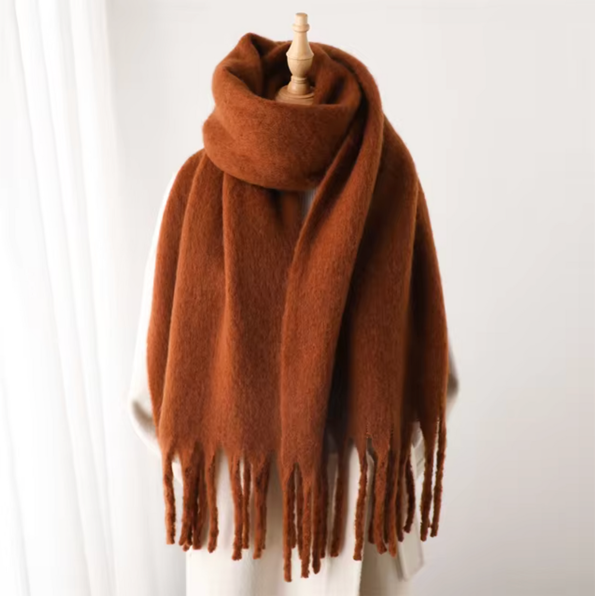 Écharpe pashmina unie à franges femme 20
