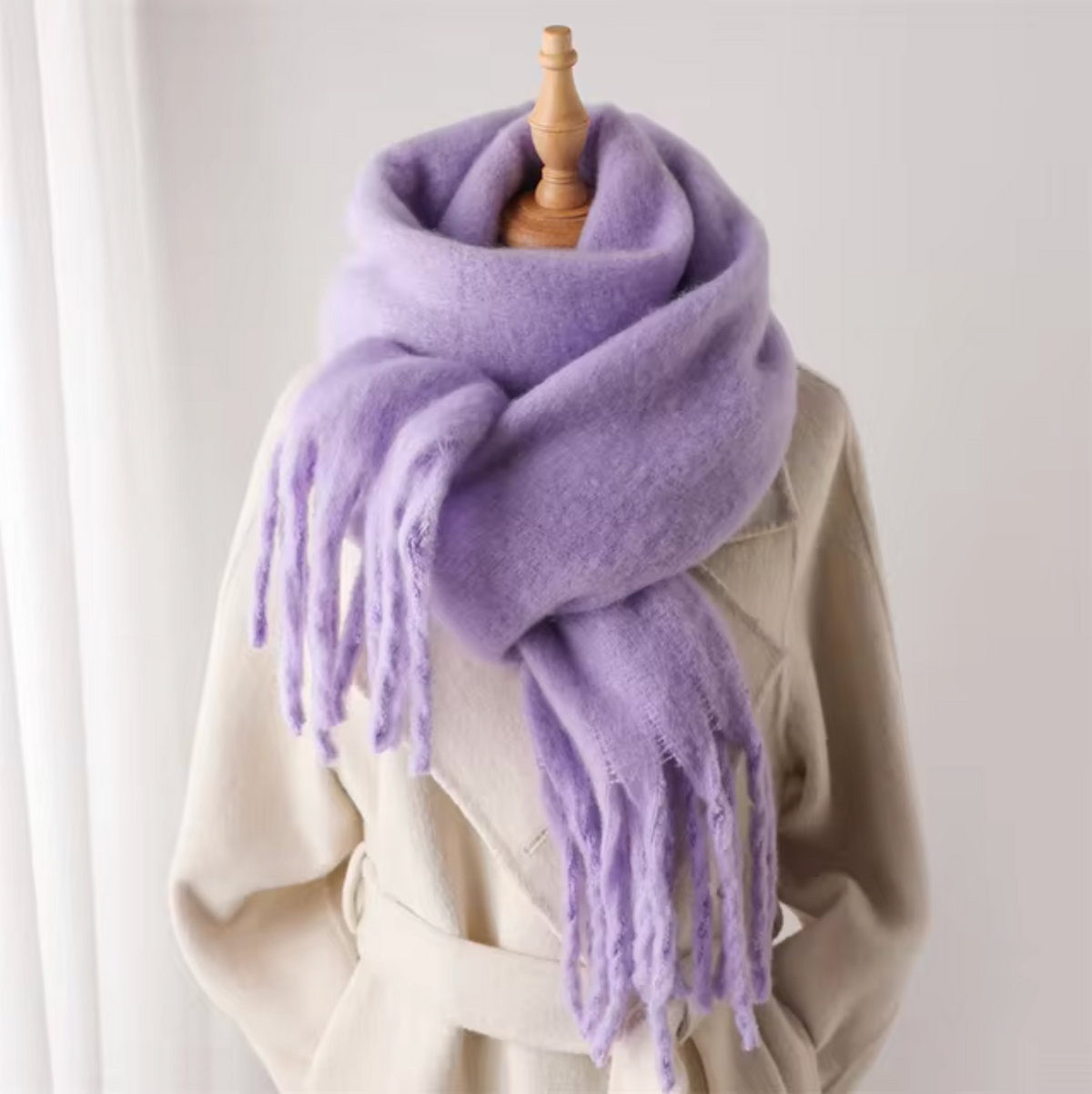 Écharpe pashmina unie à franges femme 21