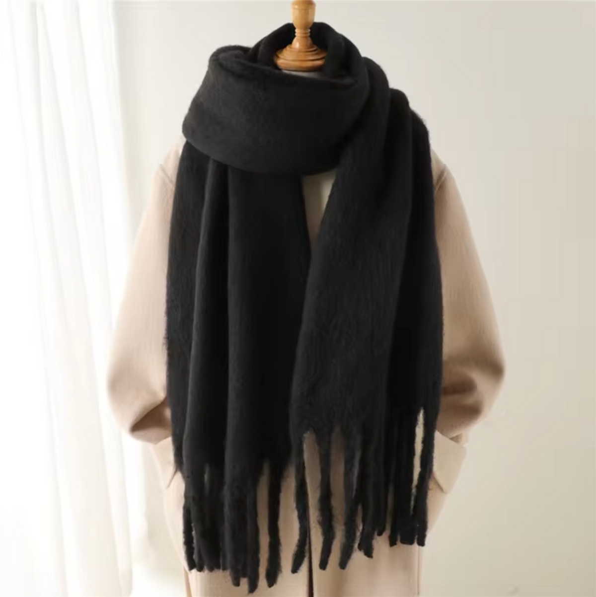 Écharpe pashmina unie à franges femme 3