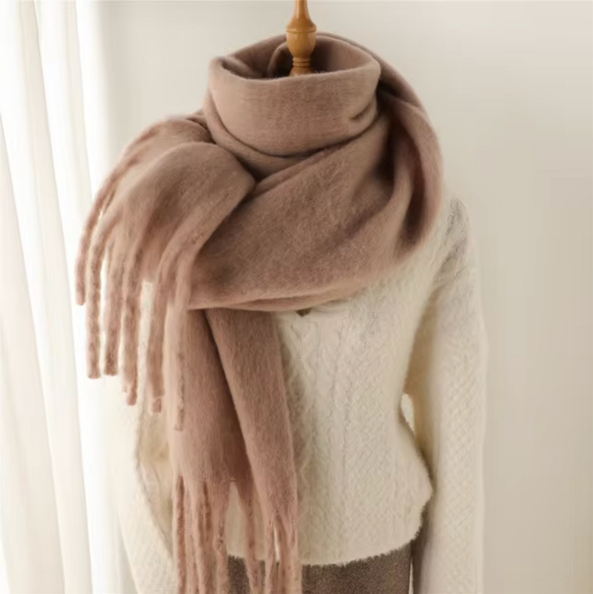 Écharpe pashmina unie à franges femme 4