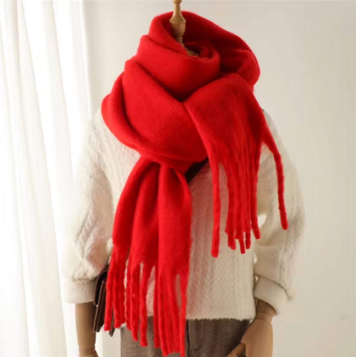 Écharpe pashmina unie à franges femme 6