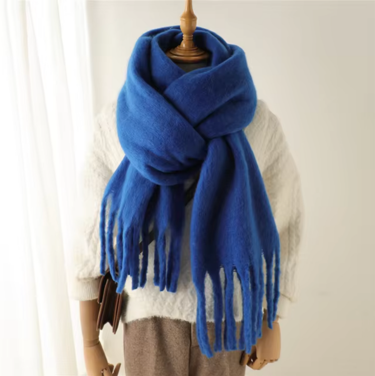 Écharpe pashmina unie à franges femme 8