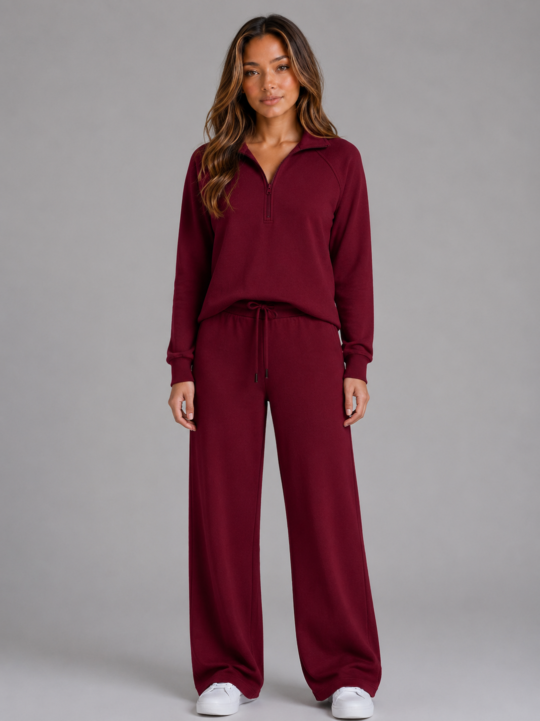 Ensemble femme deux pièces sweat demi-zip à col montant et pantalon large 3