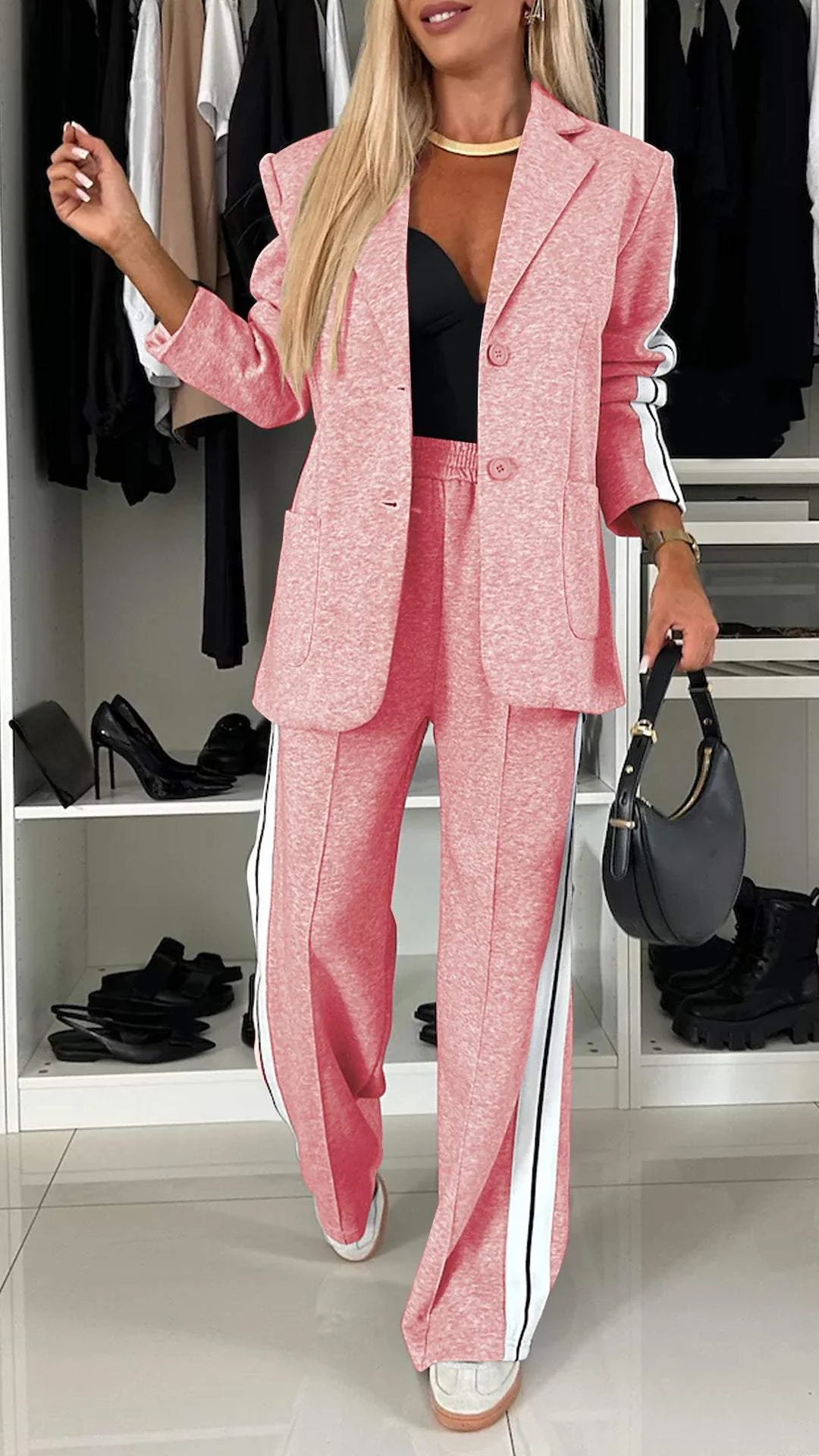 Ensemble tailleur femme avec blazer et pantalon, coupe ample 5