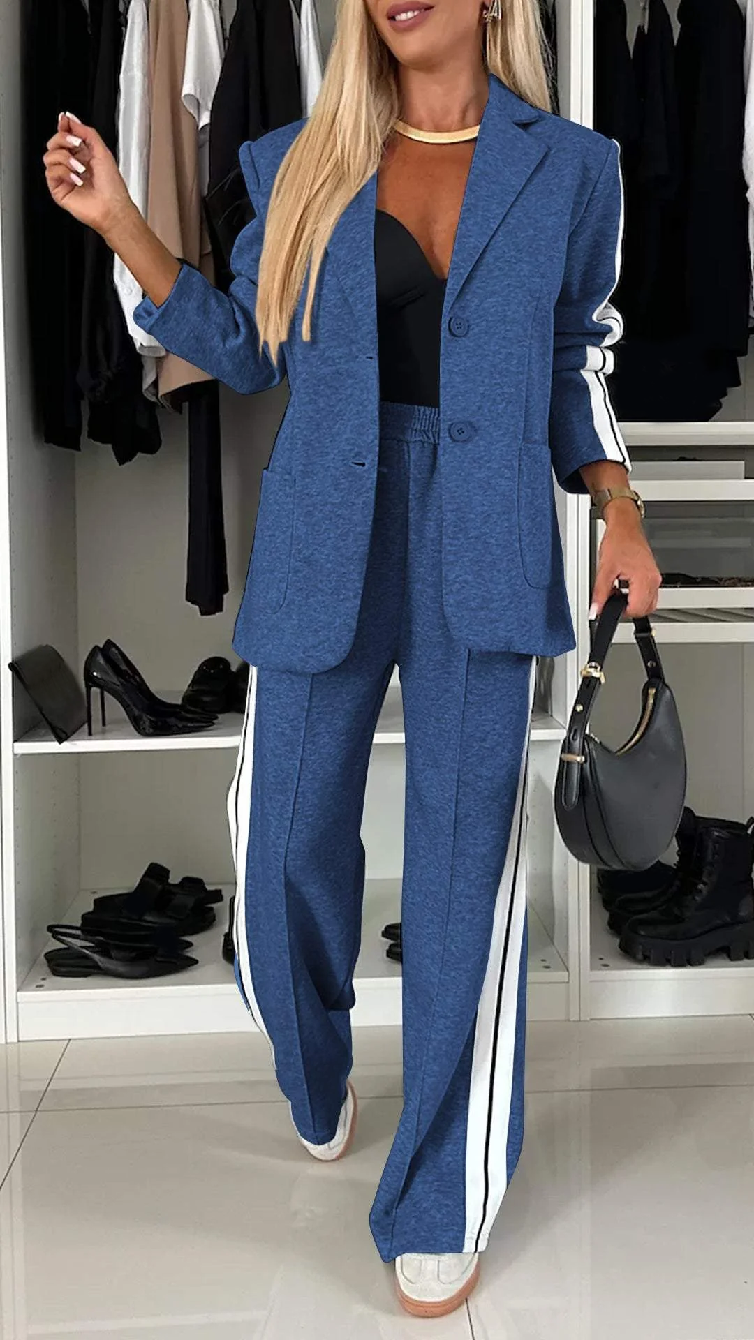 Ensemble tailleur femme avec blazer et pantalon, coupe ample 9