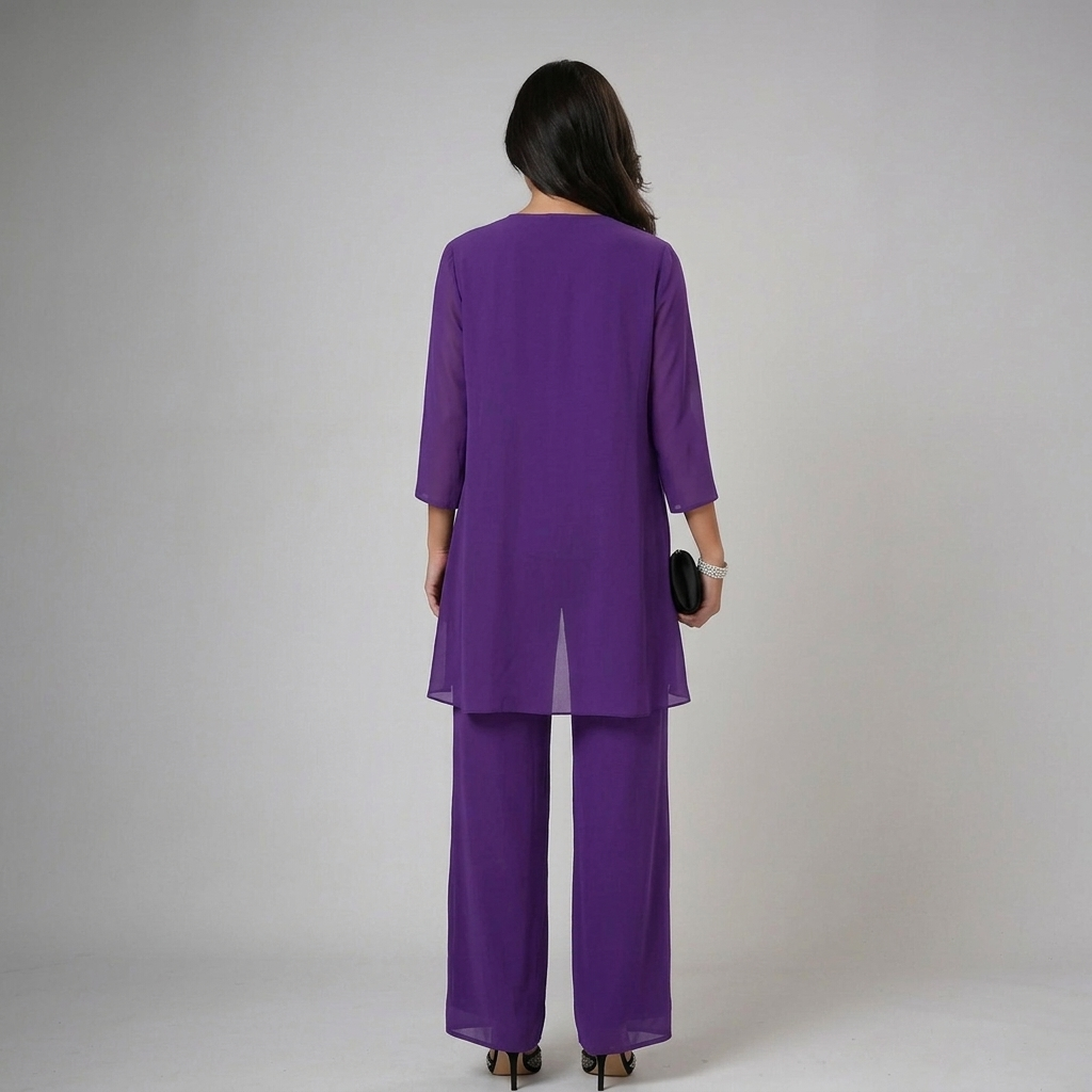 Ensemble trois pièces femme de cérémonie en dentelle veste transparente pantalon ample 8