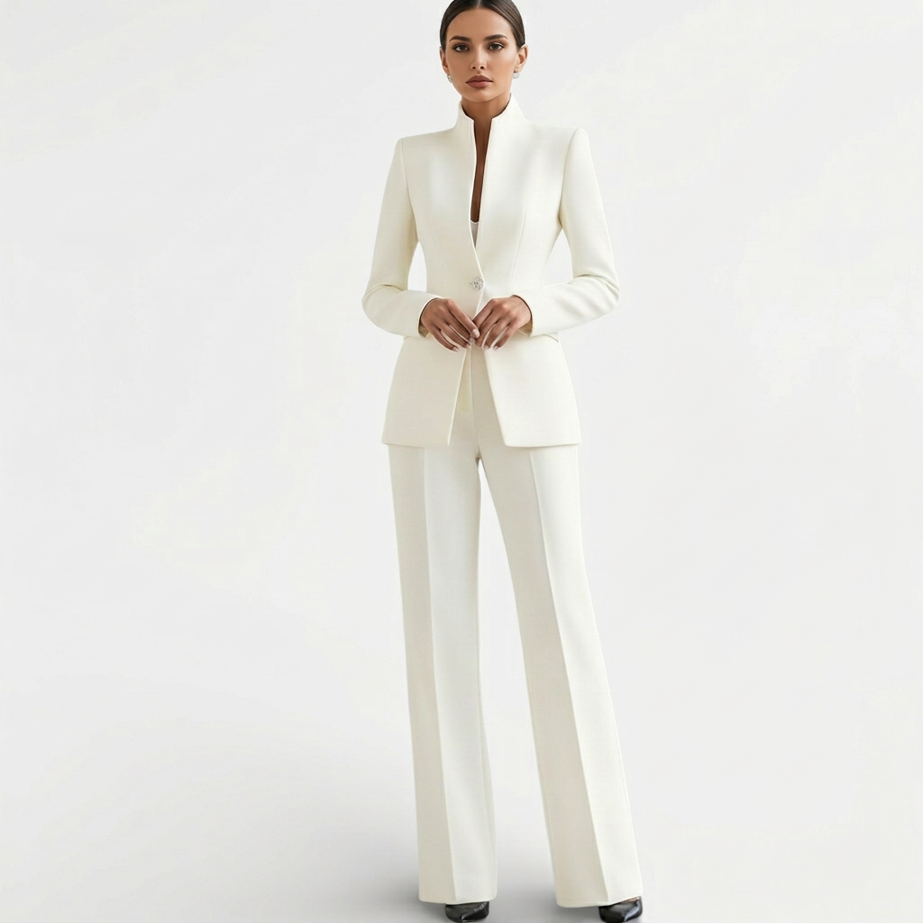 Ensemble tailleur femme veste cintrée et pantalon élégant