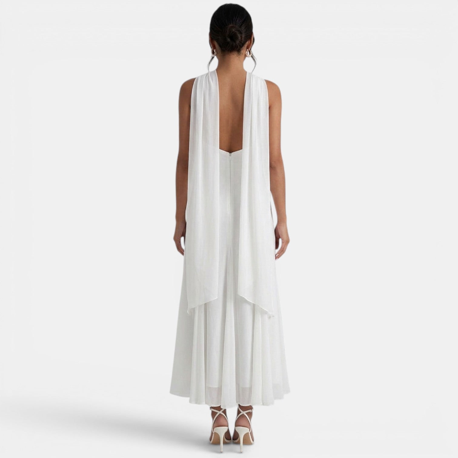 Robe longue invitée mariage en mousseline fluide à nœud