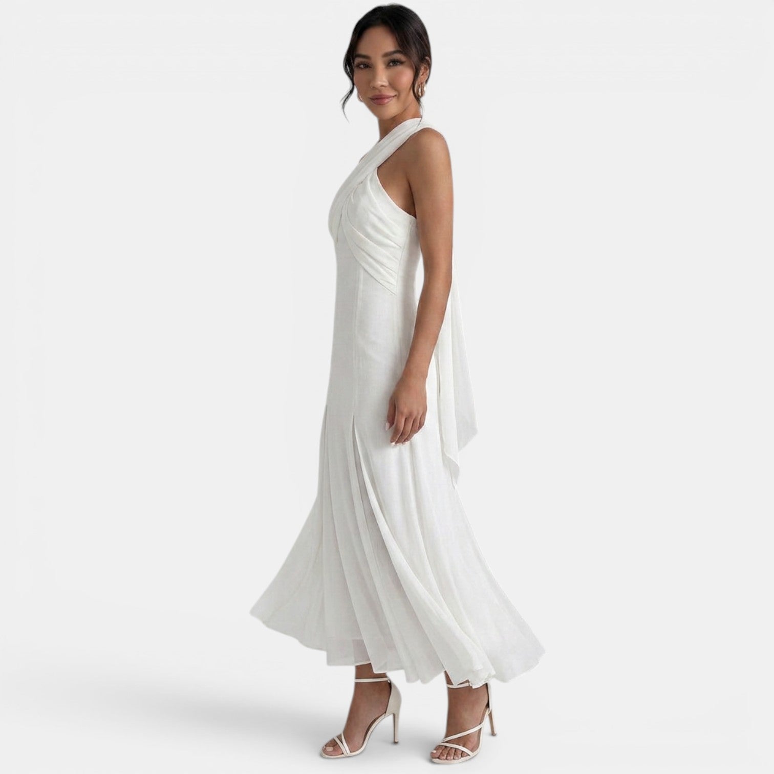 Robe longue invitée mariage en mousseline fluide à nœud