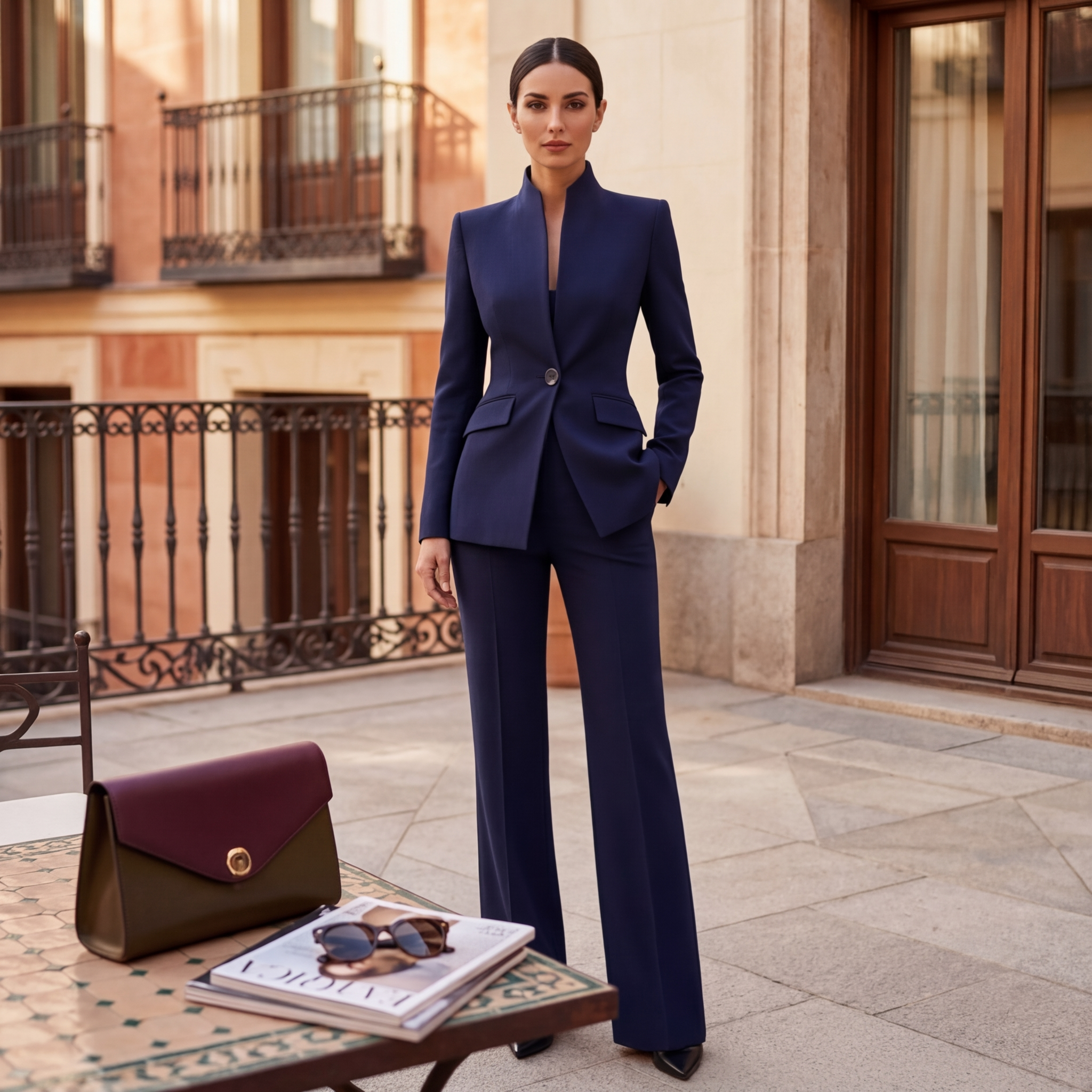 Ensemble tailleur femme veste cintrée et pantalon élégant
