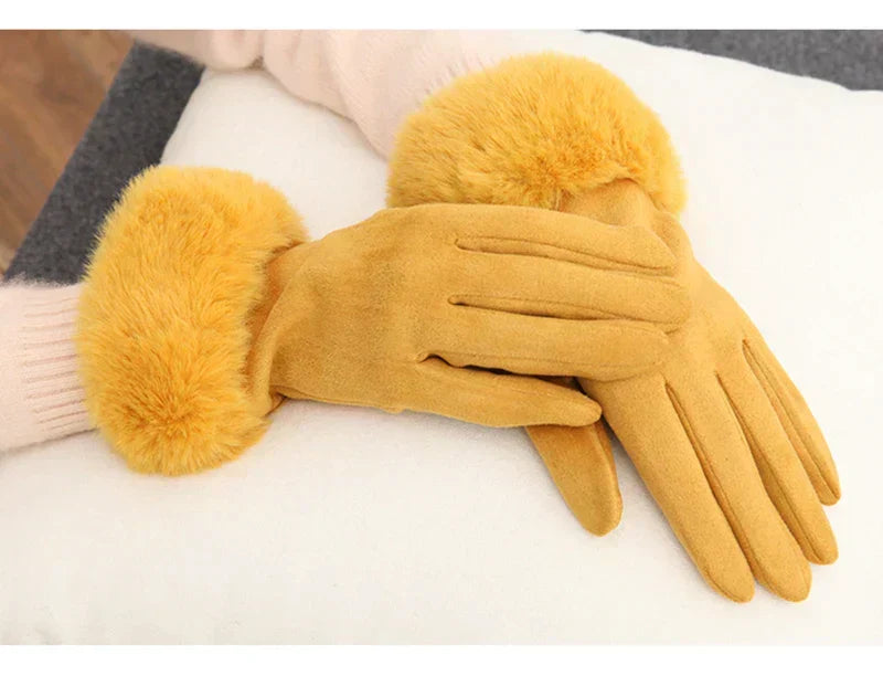 Gants d'hiver femme tactiles à bord en fausse fourrure 11