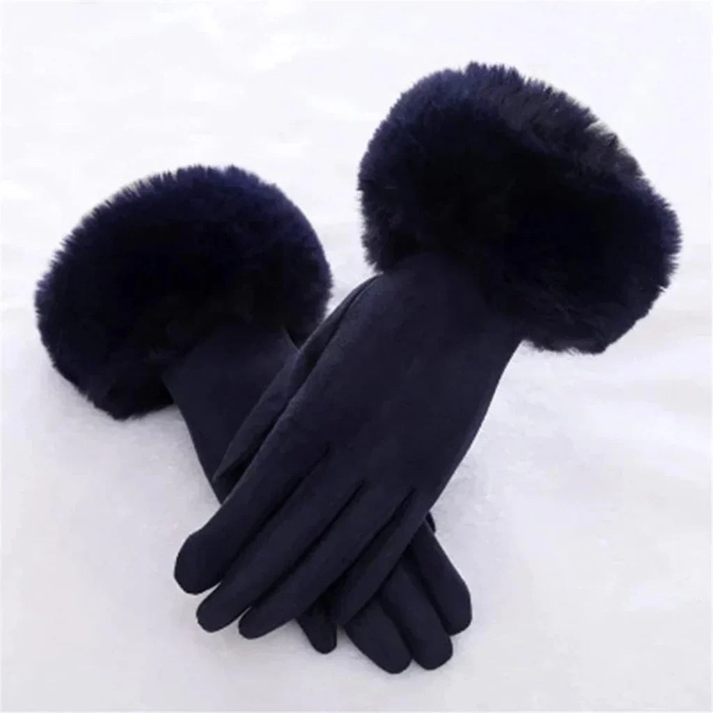 Gants d'hiver femme tactiles à bord en fausse fourrure 2