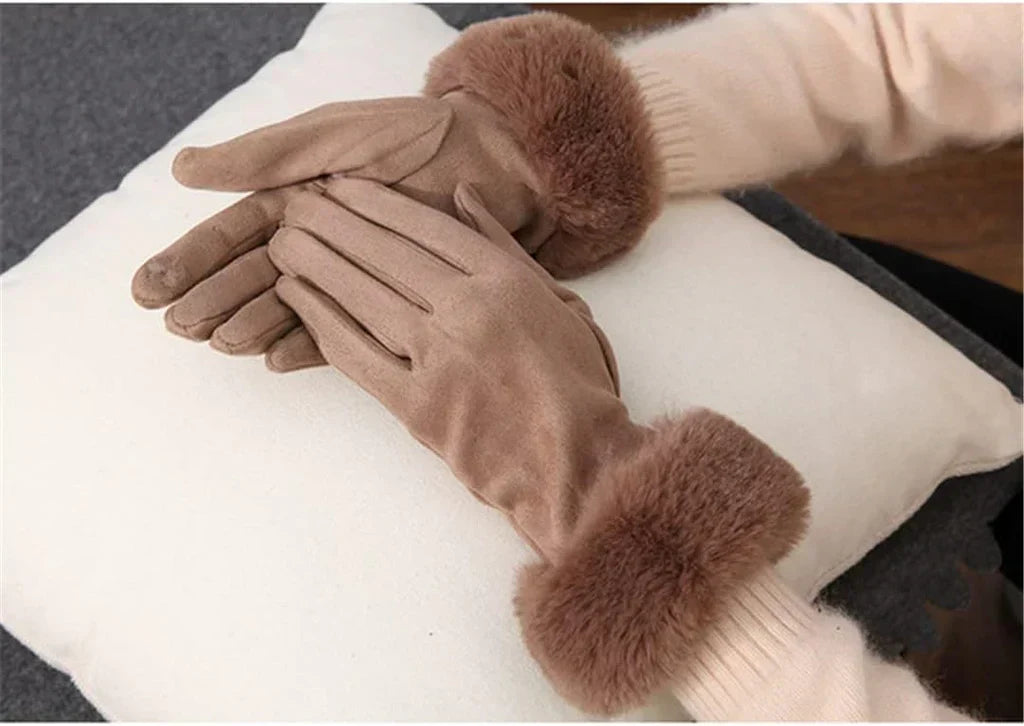 Gants d'hiver femme tactiles à bord en fausse fourrure 3