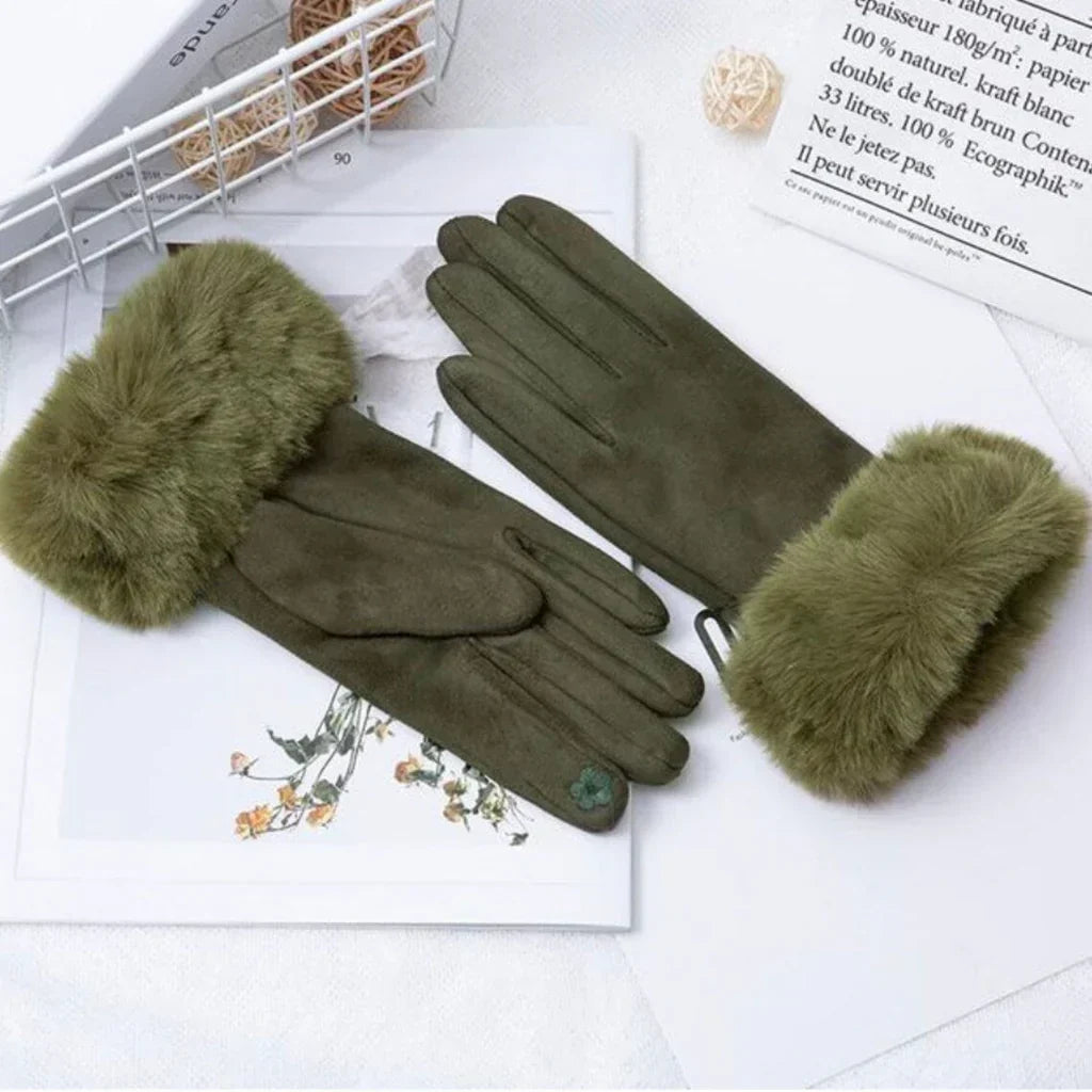 Gants d'hiver femme tactiles à bord en fausse fourrure 4